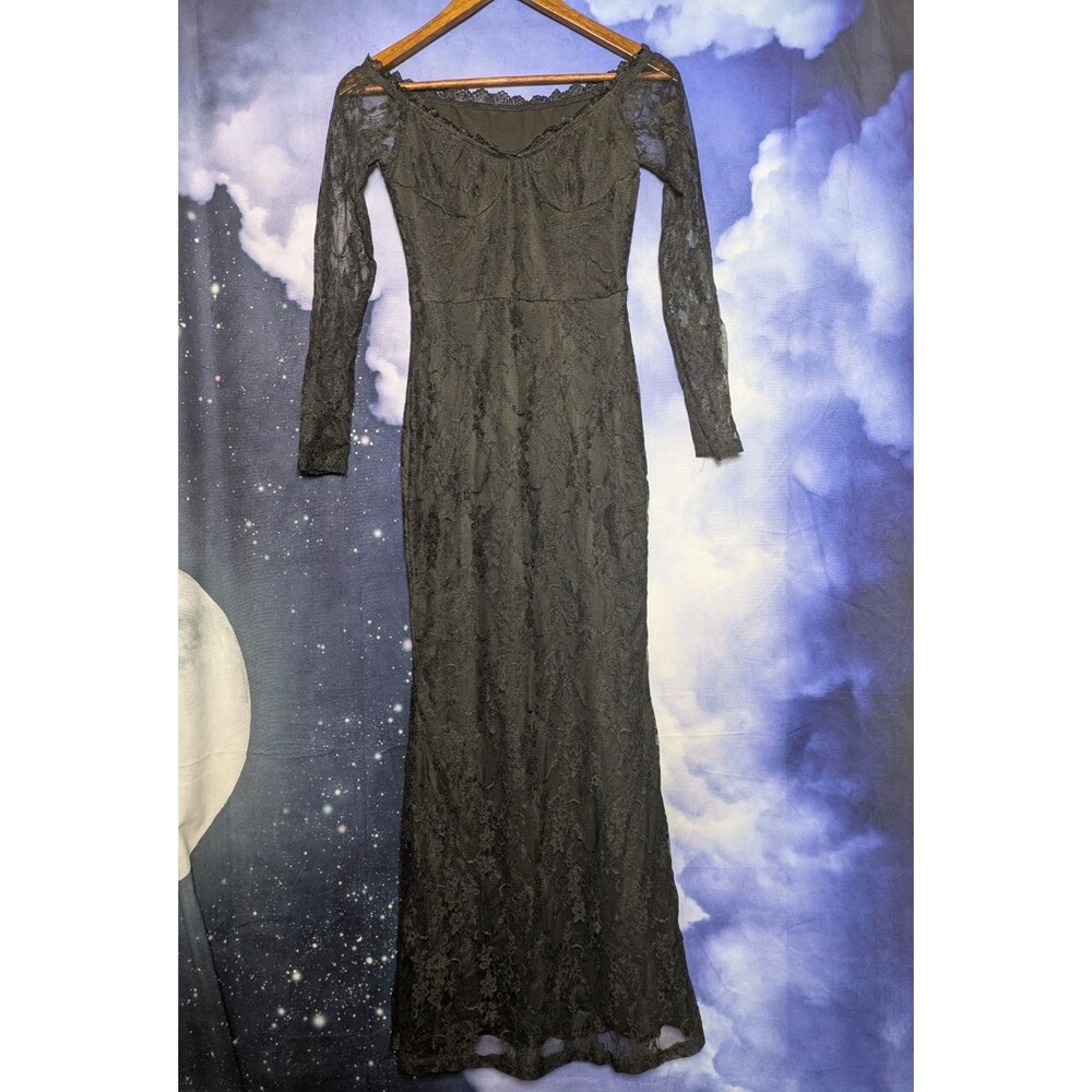 Black Lace Off Shoulder Bodycon Dress Stevie Nicks Morticia Addams Witchy Gothic